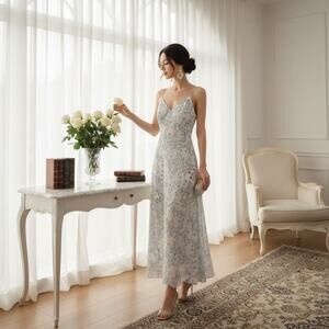 Theory Women’s Size 8 White Floral Sleeveless Maxi Dress NWT Pull‑On Style